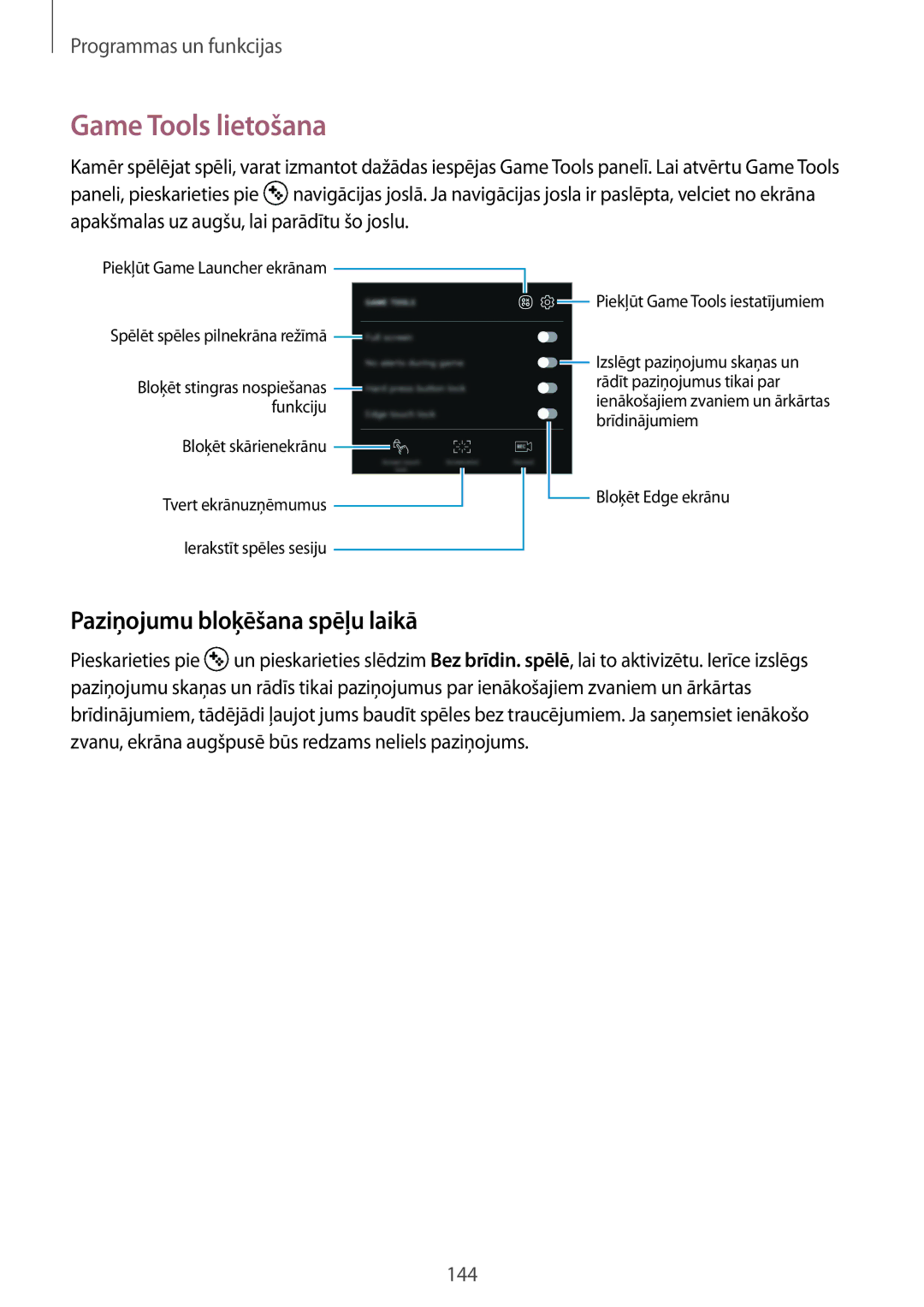 Samsung SM-G950FZVASEB, SM-G955FZSASEB, SM-G950FZSASEB manual Game Tools lietošana, Paziņojumu bloķēšana spēļu laikā 