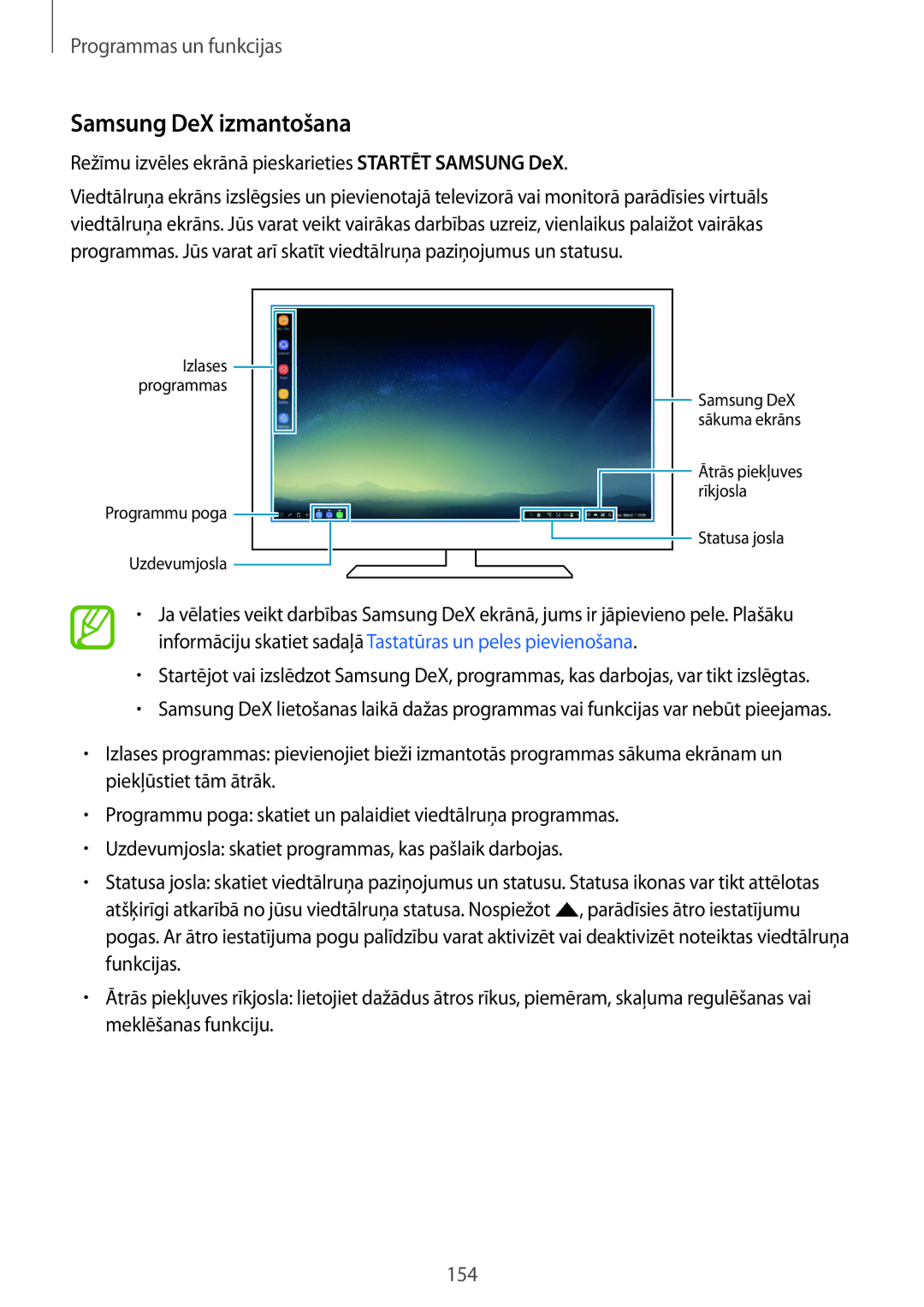 Samsung SM-G955FZSASEB, SM-G950FZSASEB Samsung DeX izmantošana, Režīmu izvēles ekrānā pieskarieties Startēt Samsung DeX 