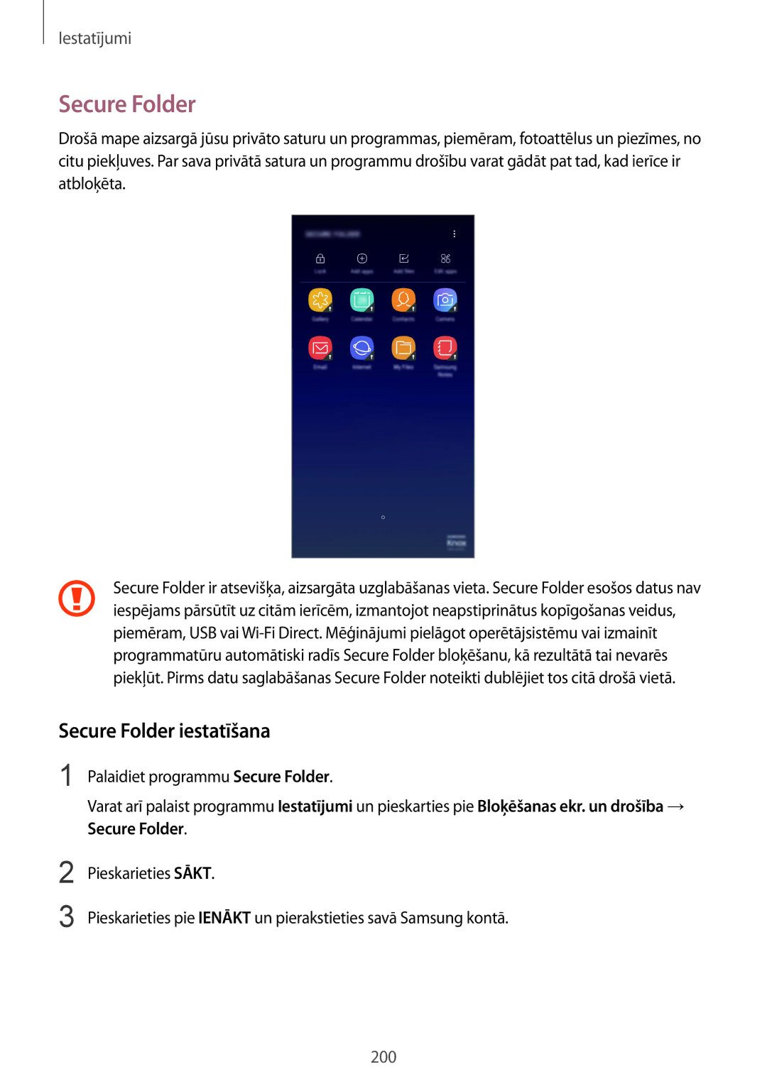Samsung SM-G950FZVASEB, SM-G955FZSASEB, SM-G950FZSASEB, SM-G955FZVASEB, SM-G955FZKASEB manual Secure Folder iestatīšana 