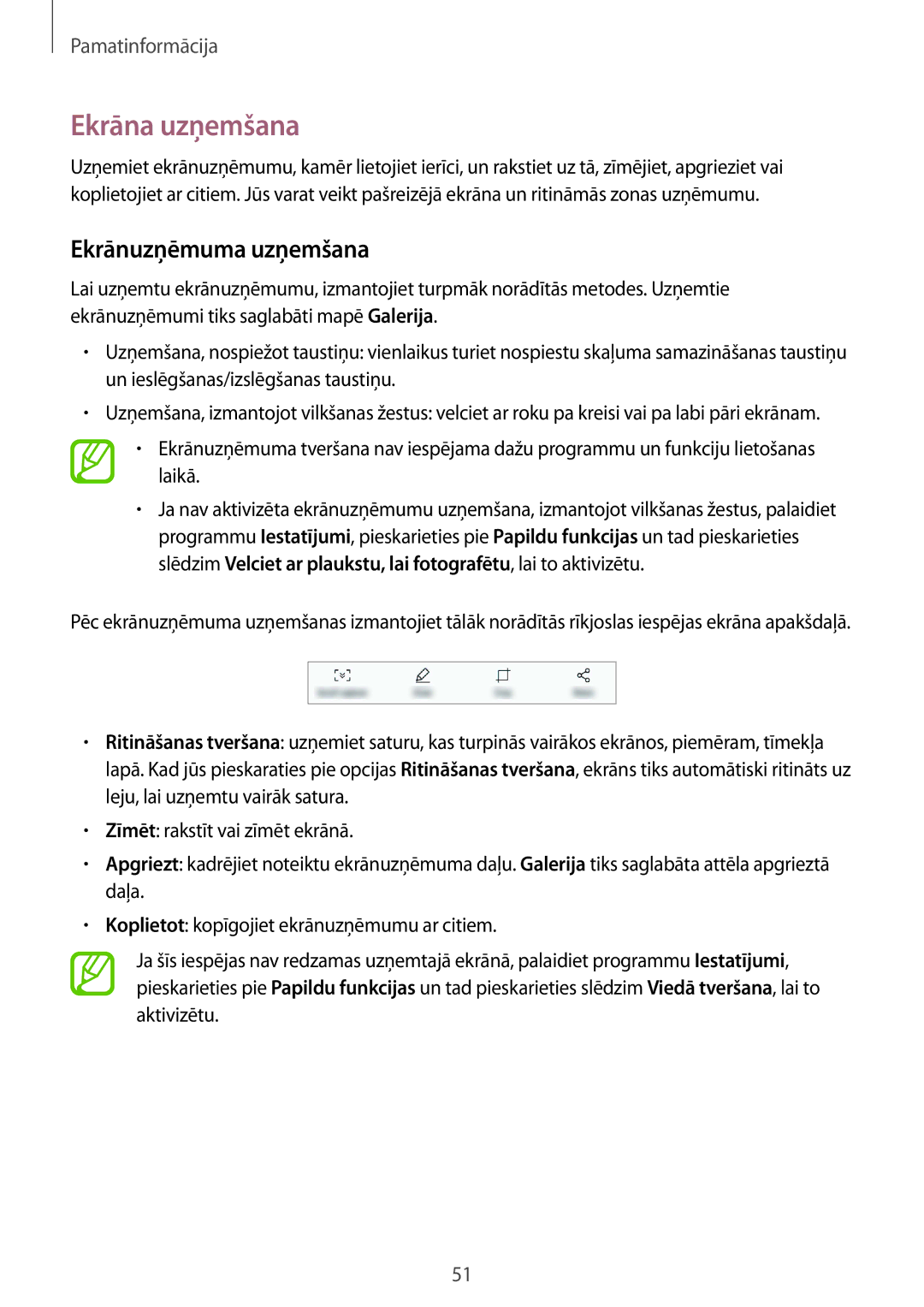 Samsung SM-G955FZVASEB, SM-G955FZSASEB, SM-G950FZSASEB, SM-G955FZKASEB manual Ekrāna uzņemšana, Ekrānuzņēmuma uzņemšana 