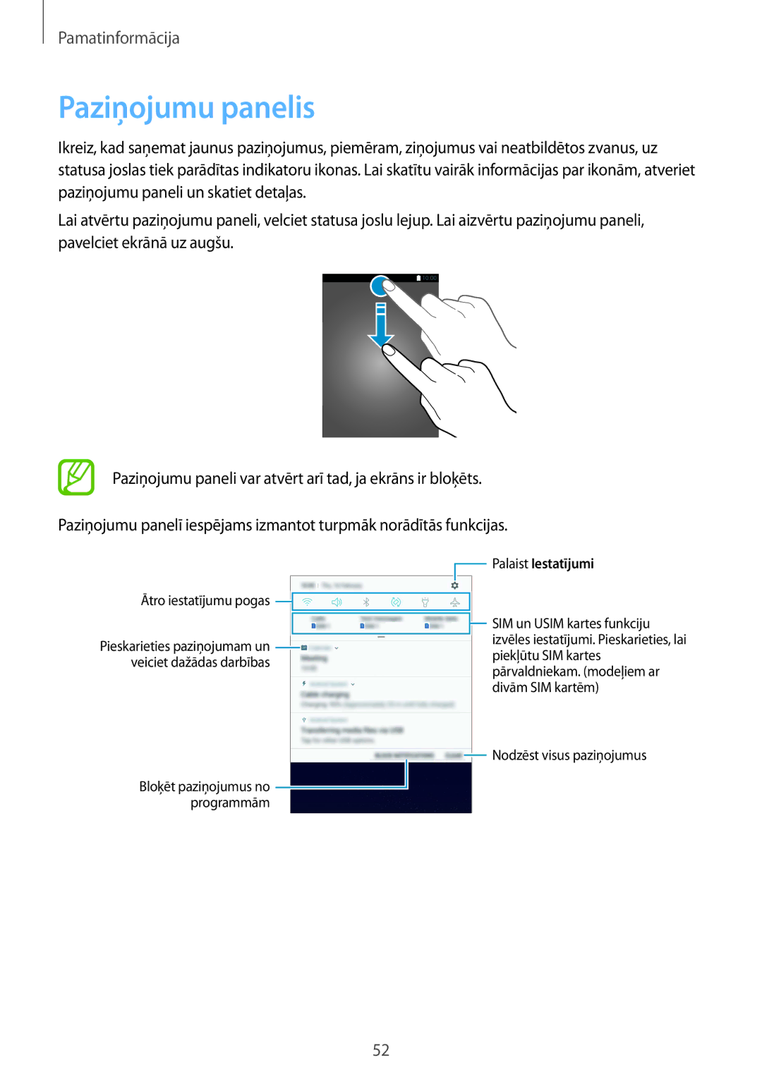 Samsung SM-G955FZKASEB, SM-G955FZSASEB, SM-G950FZSASEB, SM-G955FZVASEB manual Paziņojumu panelis, Palaist Iestatījumi 