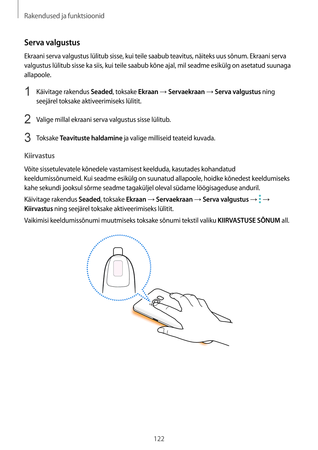 Samsung SM-G955FZKASEB, SM-G955FZSASEB, SM-G950FZSASEB, SM-G955FZVASEB, SM-G950FZVASEB manual Serva valgustus, Kiirvastus 