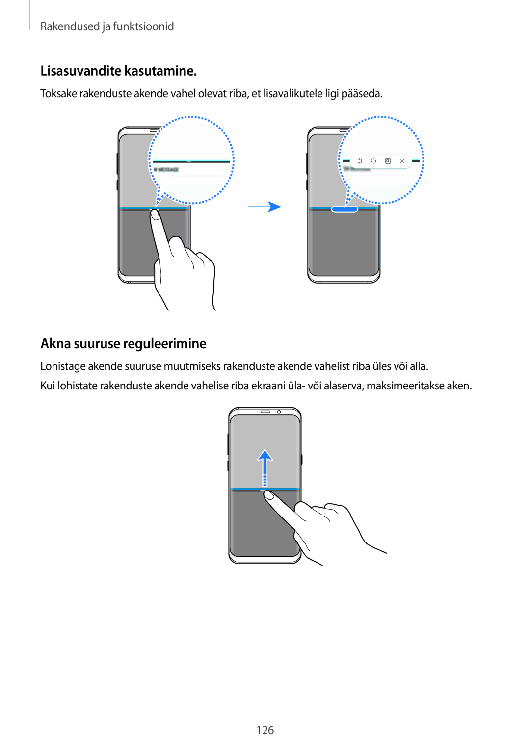 Samsung SM-G955FZSASEB, SM-G950FZSASEB, SM-G955FZVASEB, SM-G955FZKASEB Lisasuvandite kasutamine, Akna suuruse reguleerimine 