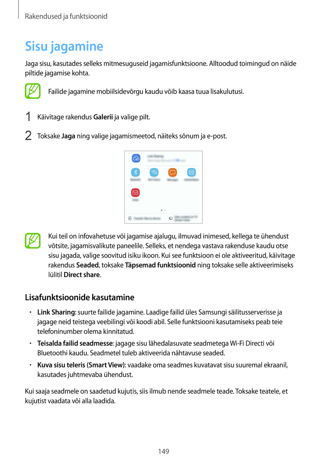Samsung SM-G955FZVASEB, SM-G955FZSASEB, SM-G950FZSASEB, SM-G955FZKASEB manual Sisu jagamine, Lisafunktsioonide kasutamine 
