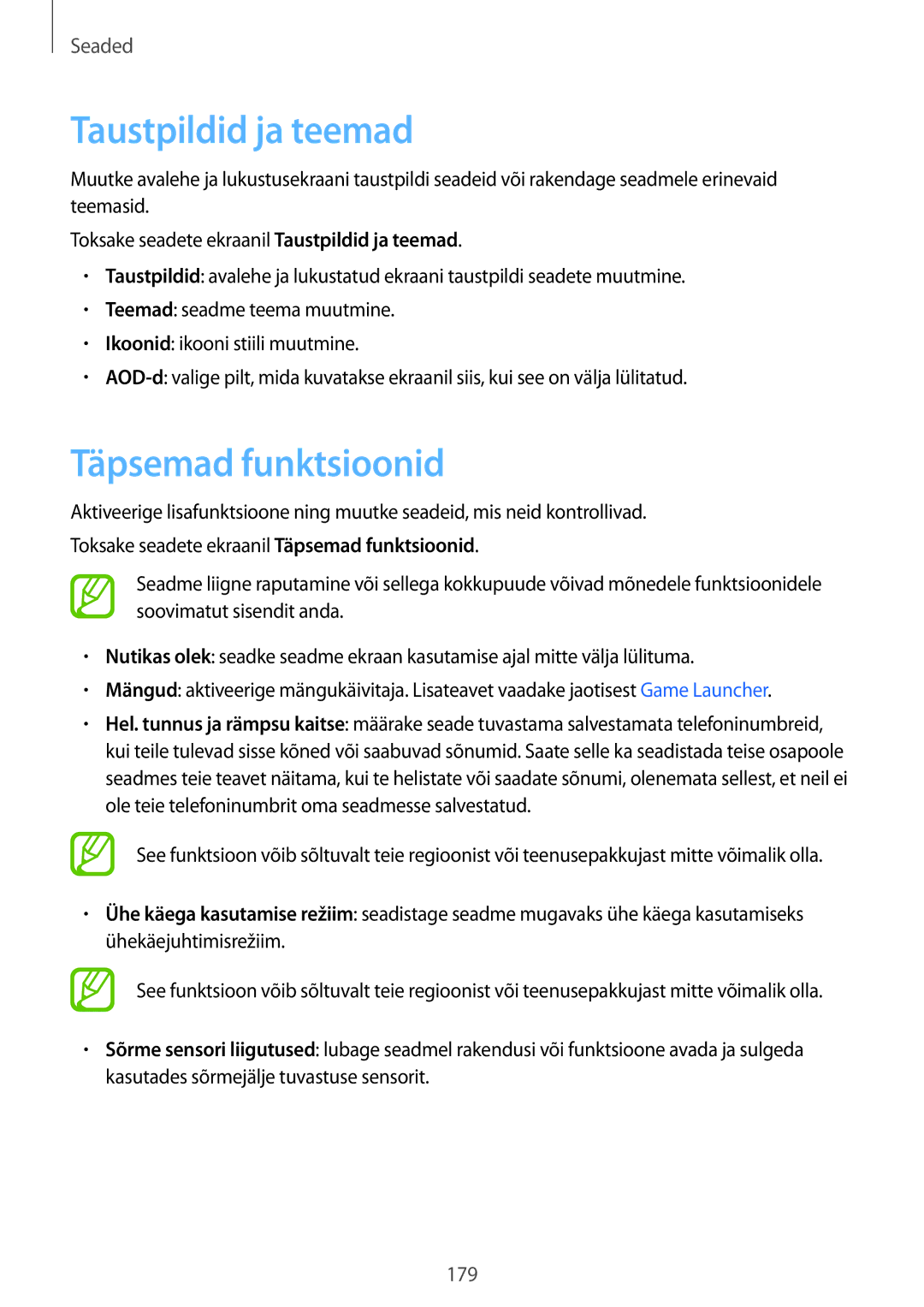 Samsung SM-G950FZVASEB, SM-G955FZSASEB, SM-G950FZSASEB, SM-G955FZVASEB manual Taustpildid ja teemad, Täpsemad funktsioonid 