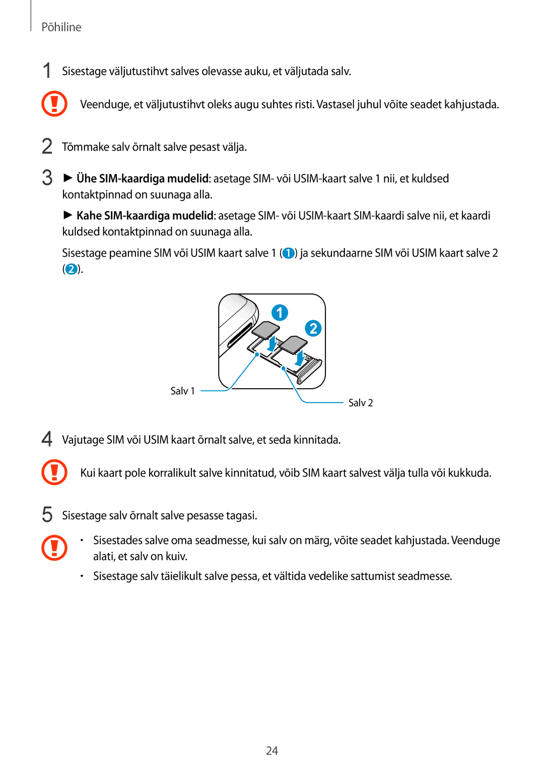 Samsung SM-G955FZKASEB, SM-G955FZSASEB, SM-G950FZSASEB manual Vajutage SIM või Usim kaart õrnalt salve, et seda kinnitada 