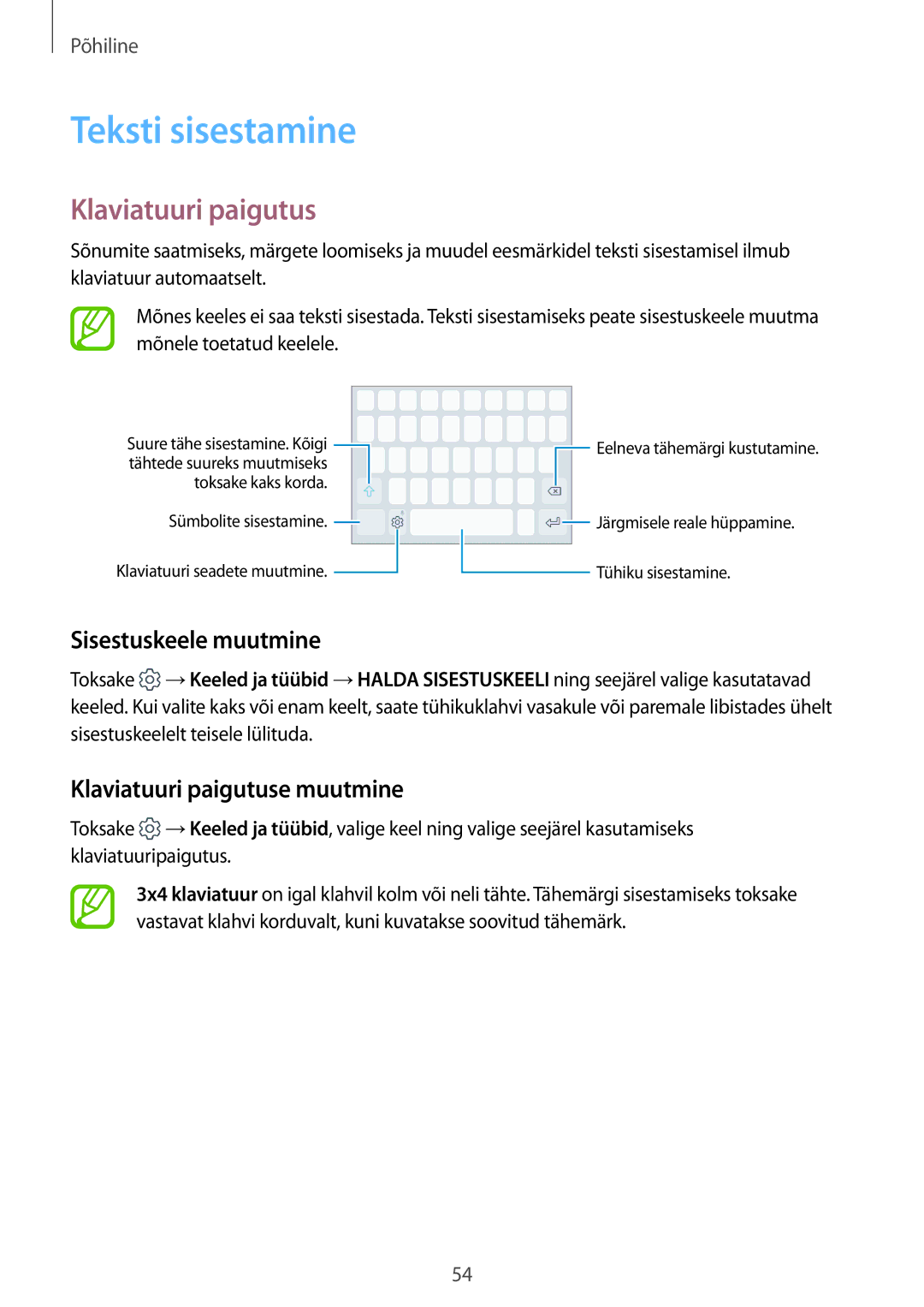 Samsung SM-G950FZIASEB, SM-G955FZSASEB manual Teksti sisestamine, Sisestuskeele muutmine, Klaviatuuri paigutuse muutmine 