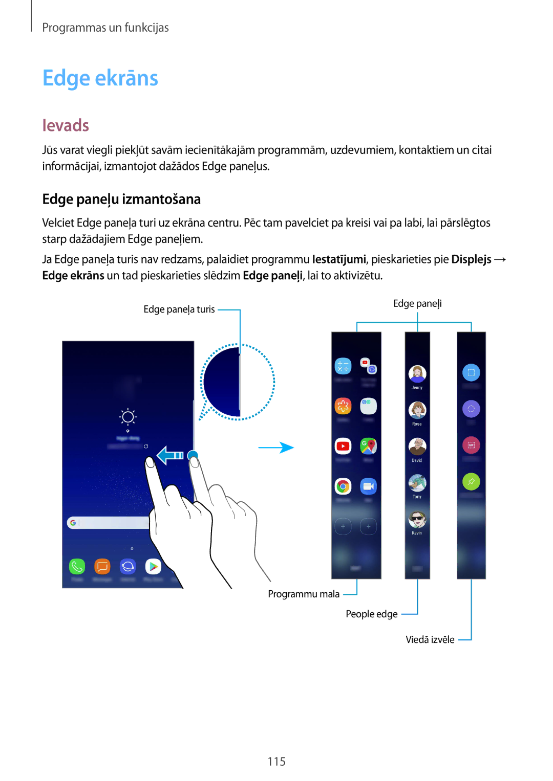 Samsung SM-G955FZKASEB, SM-G955FZSASEB, SM-G950FZSASEB, SM-G955FZVASEB, SM-G950FZVASEB Edge ekrāns, Edge paneļu izmantošana 