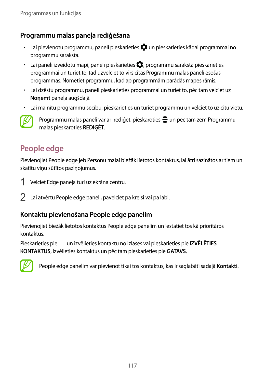 Samsung SM-G950FZIASEB, SM-G955FZSASEB Programmu malas paneļa rediģēšana, Kontaktu pievienošana People edge panelim 