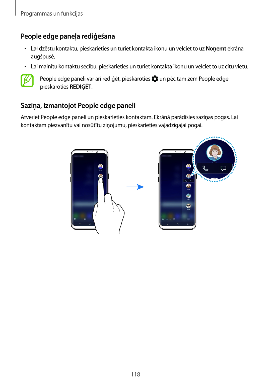 Samsung SM-G950FZKASEB, SM-G955FZSASEB, SM-G950FZSASEB People edge paneļa rediģēšana, Saziņa, izmantojot People edge paneli 