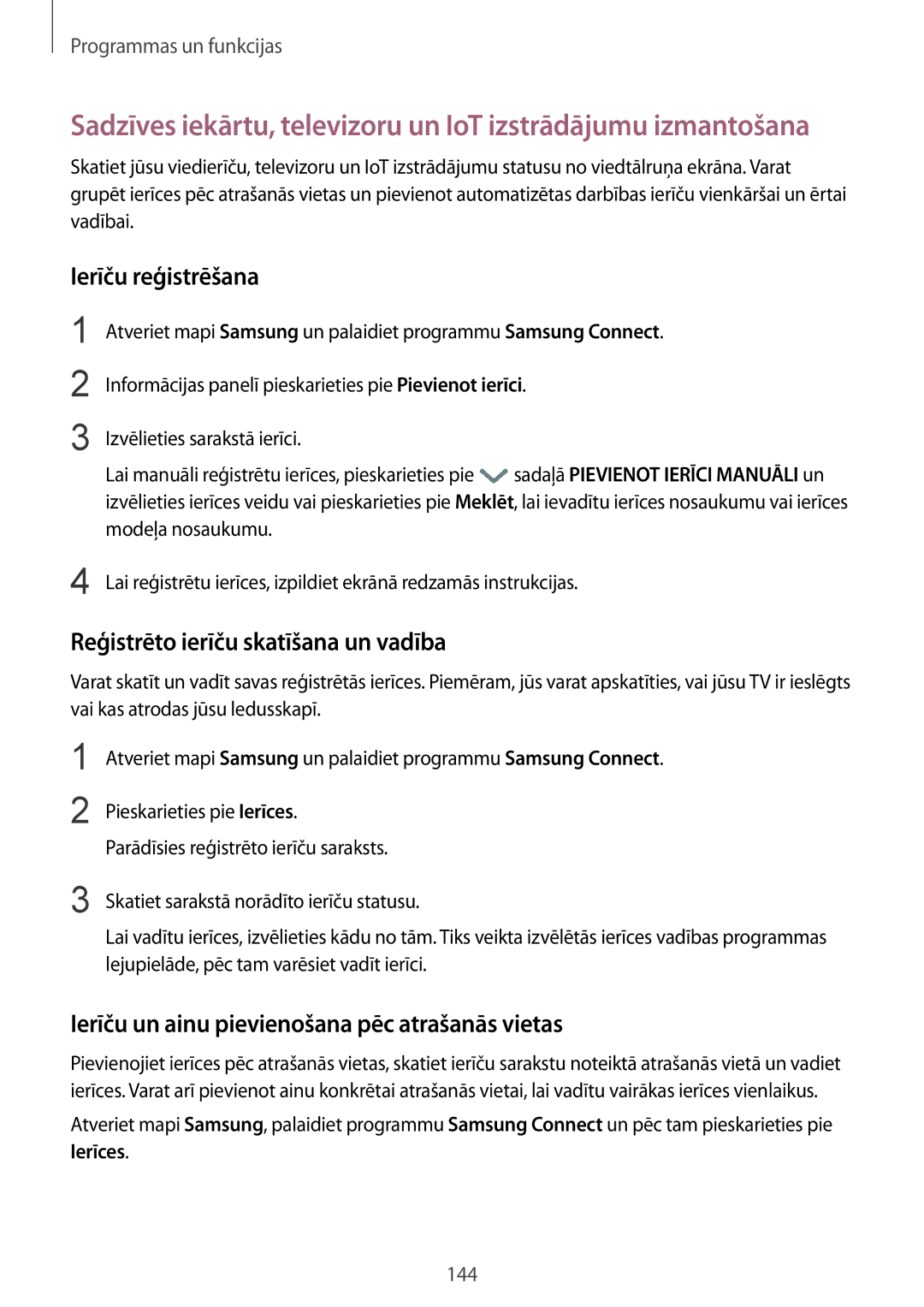 Samsung SM-G950FZVASEB, SM-G955FZSASEB, SM-G950FZSASEB manual Ierīču reģistrēšana, Reģistrēto ierīču skatīšana un vadība 