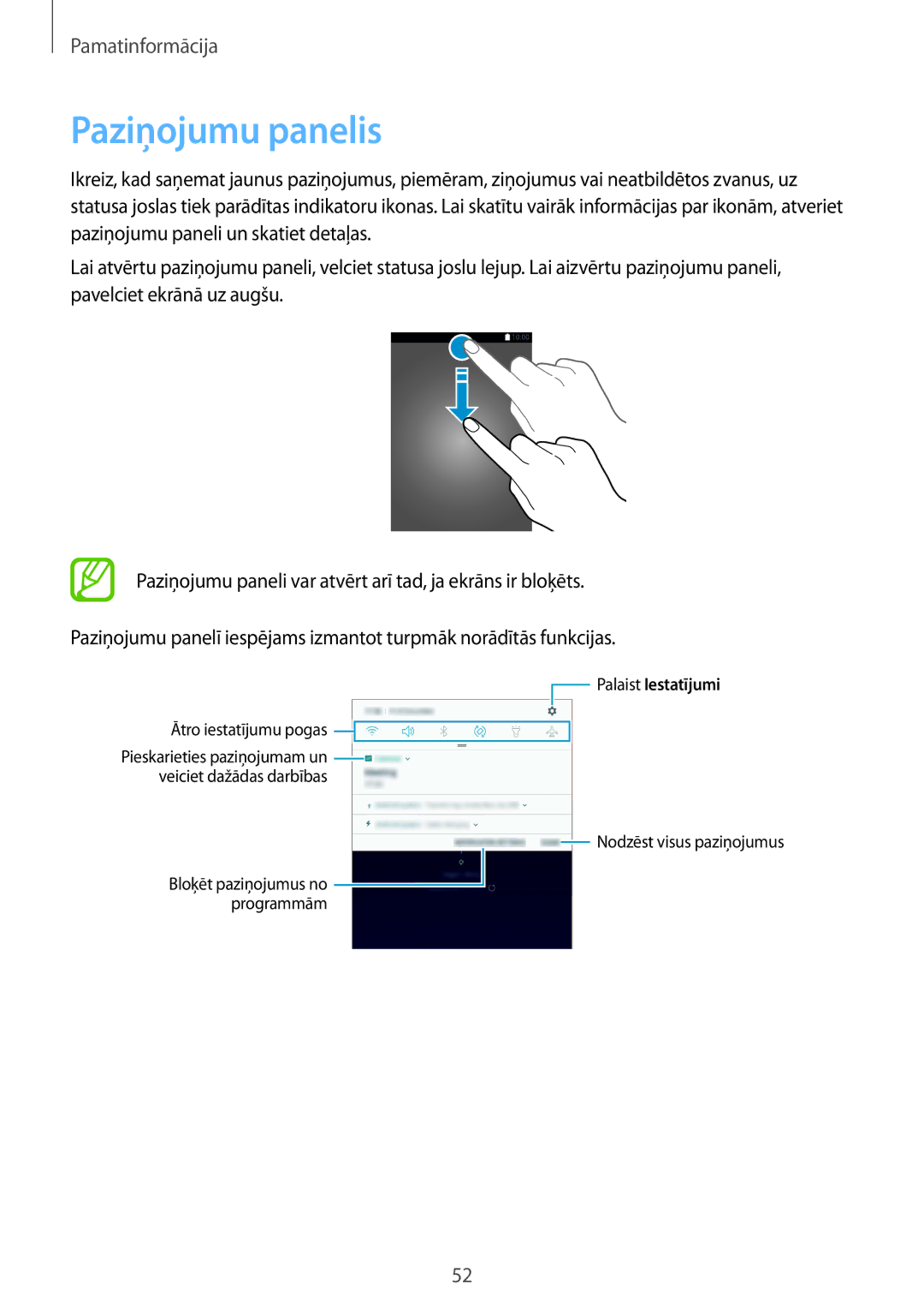 Samsung SM-G955FZKASEB, SM-G955FZSASEB, SM-G950FZSASEB, SM-G955FZVASEB manual Paziņojumu panelis, Palaist Iestatījumi 