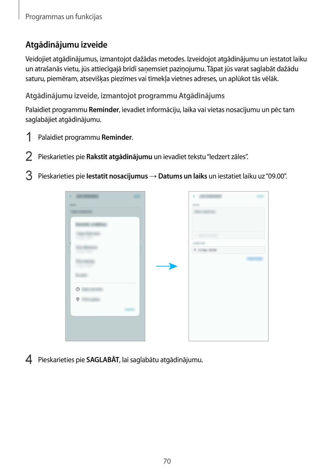 Samsung SM-G955FZSASEB, SM-G950FZSASEB, SM-G955FZVASEB manual Atgādinājumu izveide, izmantojot programmu Atgādinājums 