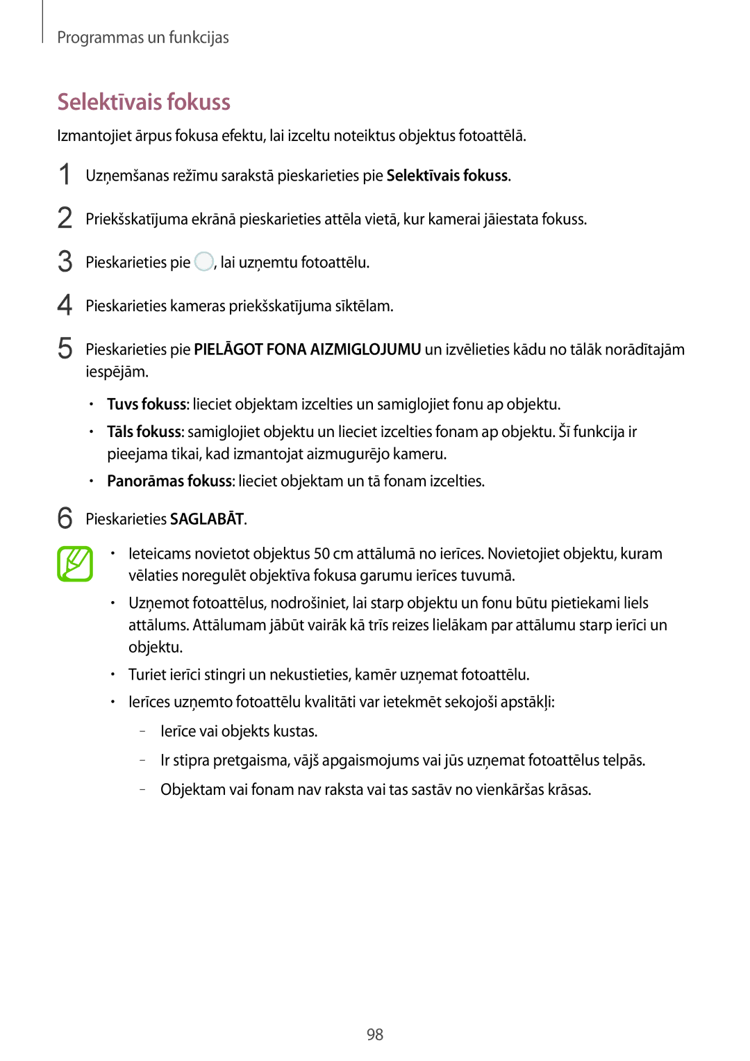 Samsung SM-G955FZSASEB, SM-G950FZSASEB, SM-G955FZVASEB, SM-G955FZKASEB, SM-G950FZVASEB, SM-G950FZIASEB manual Selektīvais fokuss 