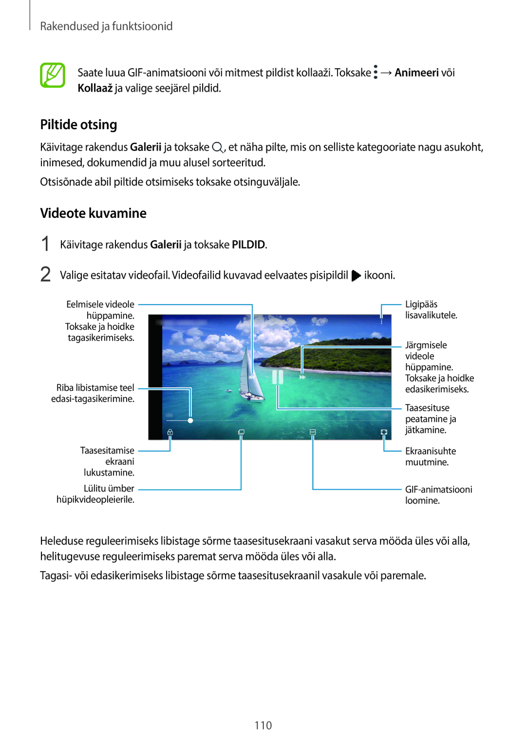 Samsung SM-G950FZIASEB, SM-G955FZSASEB, SM-G950FZSASEB, SM-G955FZVASEB, SM-G955FZKASEB manual Piltide otsing, Videote kuvamine 