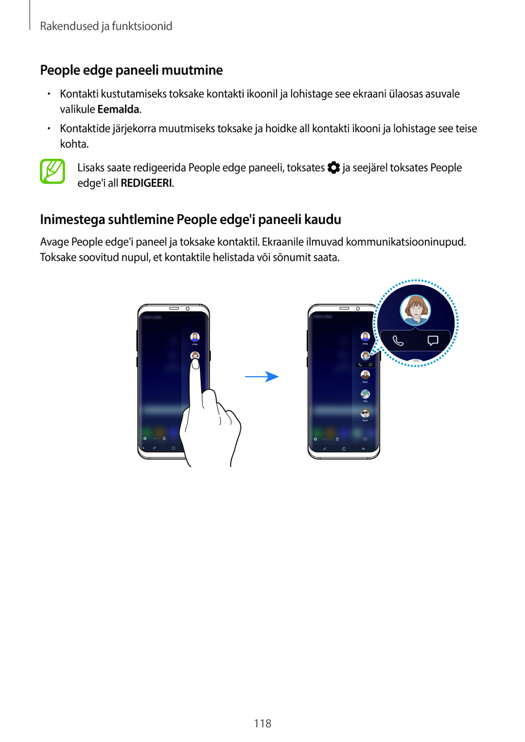 Samsung SM-G950FZKASEB, SM-G955FZSASEB manual People edge paneeli muutmine, Inimestega suhtlemine People edgei paneeli kaudu 