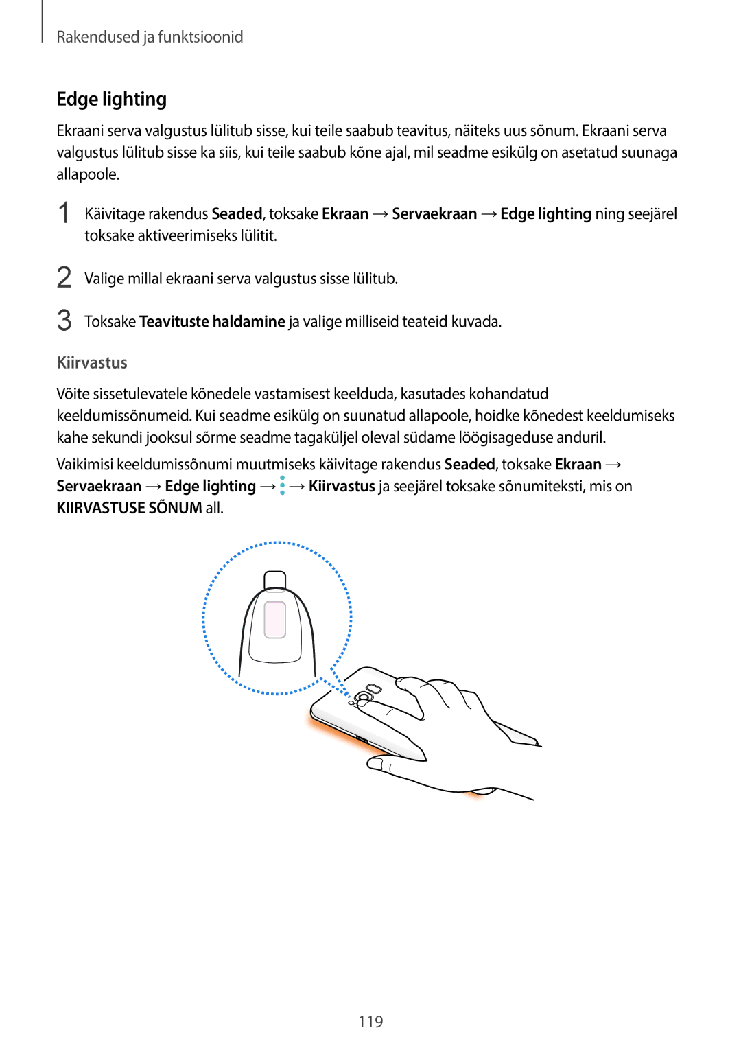 Samsung SM-G955FZSASEB, SM-G950FZSASEB, SM-G955FZVASEB, SM-G955FZKASEB, SM-G950FZVASEB manual Edge lighting, Kiirvastus 