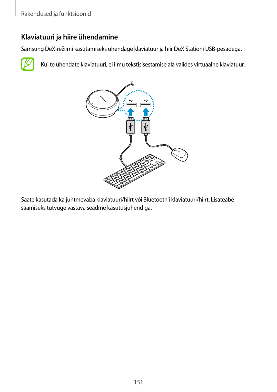 Samsung SM-G950FZVASEB, SM-G955FZSASEB, SM-G950FZSASEB, SM-G955FZVASEB, SM-G955FZKASEB manual Klaviatuuri ja hiire ühendamine 