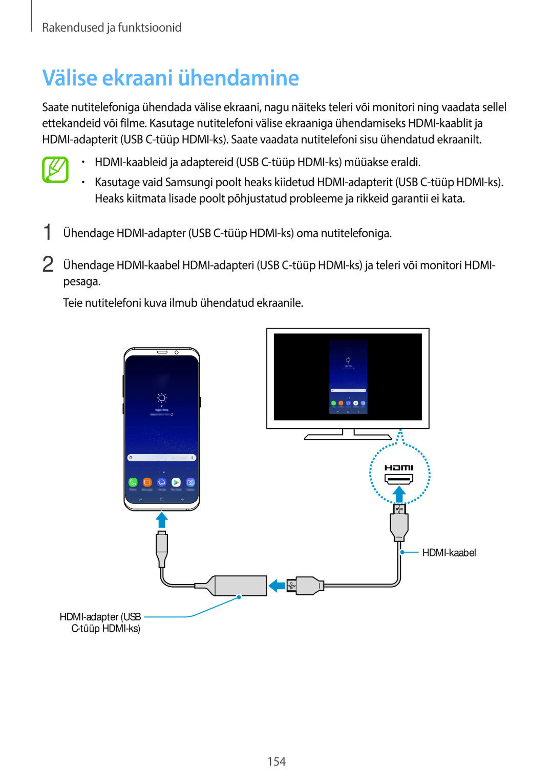 Samsung SM-G955FZSASEB, SM-G950FZSASEB, SM-G955FZVASEB, SM-G955FZKASEB, SM-G950FZVASEB manual Välise ekraani ühendamine 