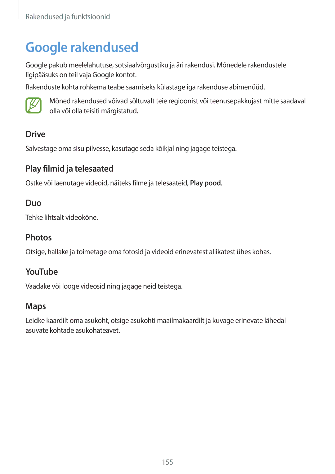 Samsung SM-G950FZSASEB, SM-G955FZSASEB, SM-G955FZVASEB, SM-G955FZKASEB, SM-G950FZVASEB, SM-G950FZIASEB manual Google rakendused 