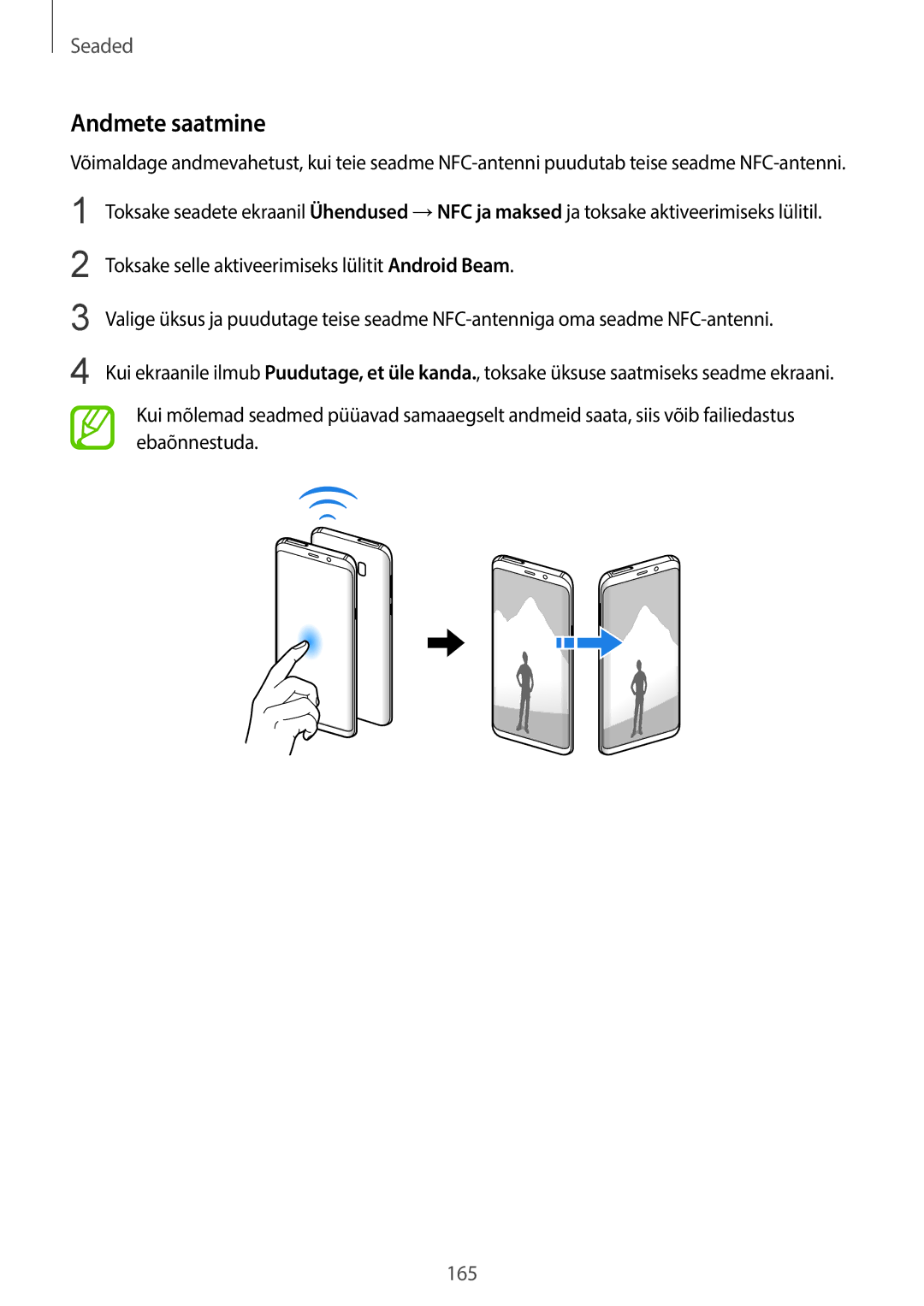 Samsung SM-G950FZVASEB, SM-G955FZSASEB, SM-G950FZSASEB, SM-G955FZVASEB, SM-G955FZKASEB, SM-G950FZIASEB manual Andmete saatmine 