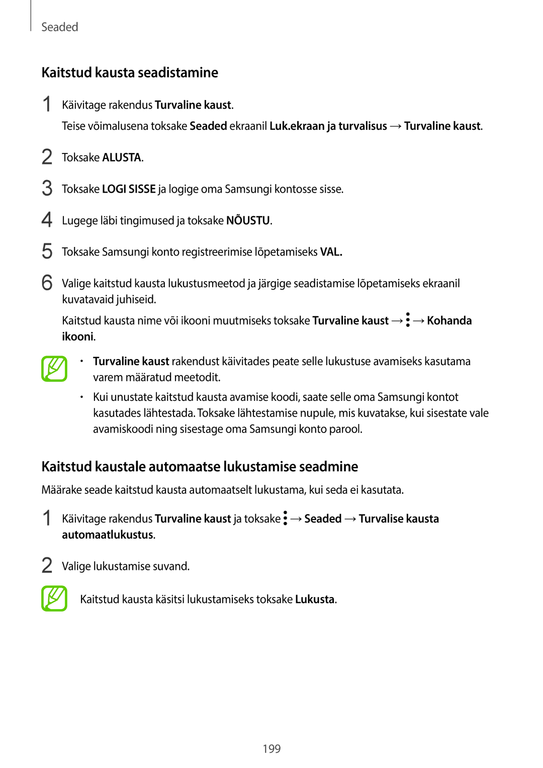 Samsung SM-G955FZKASEB manual Kaitstud kausta seadistamine, Kaitstud kaustale automaatse lukustamise seadmine, Ikooni 