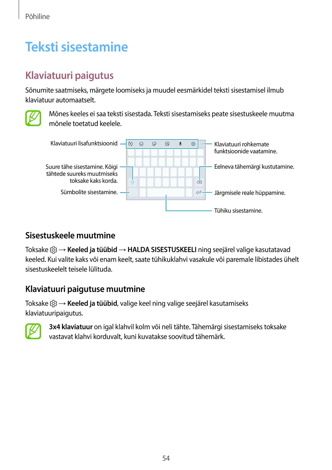 Samsung SM-G950FZIASEB, SM-G955FZSASEB manual Teksti sisestamine, Sisestuskeele muutmine, Klaviatuuri paigutuse muutmine 