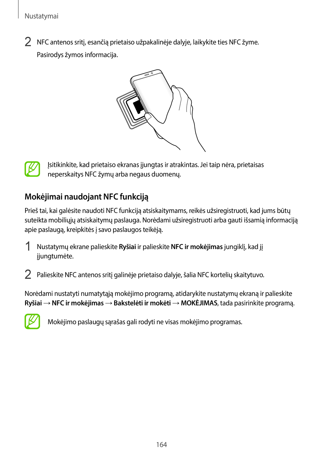 Samsung SM-G955FZKASEB, SM-G955FZSASEB, SM-G950FZSASEB, SM-G955FZVASEB, SM-G950FZVASEB manual Mokėjimai naudojant NFC funkciją 