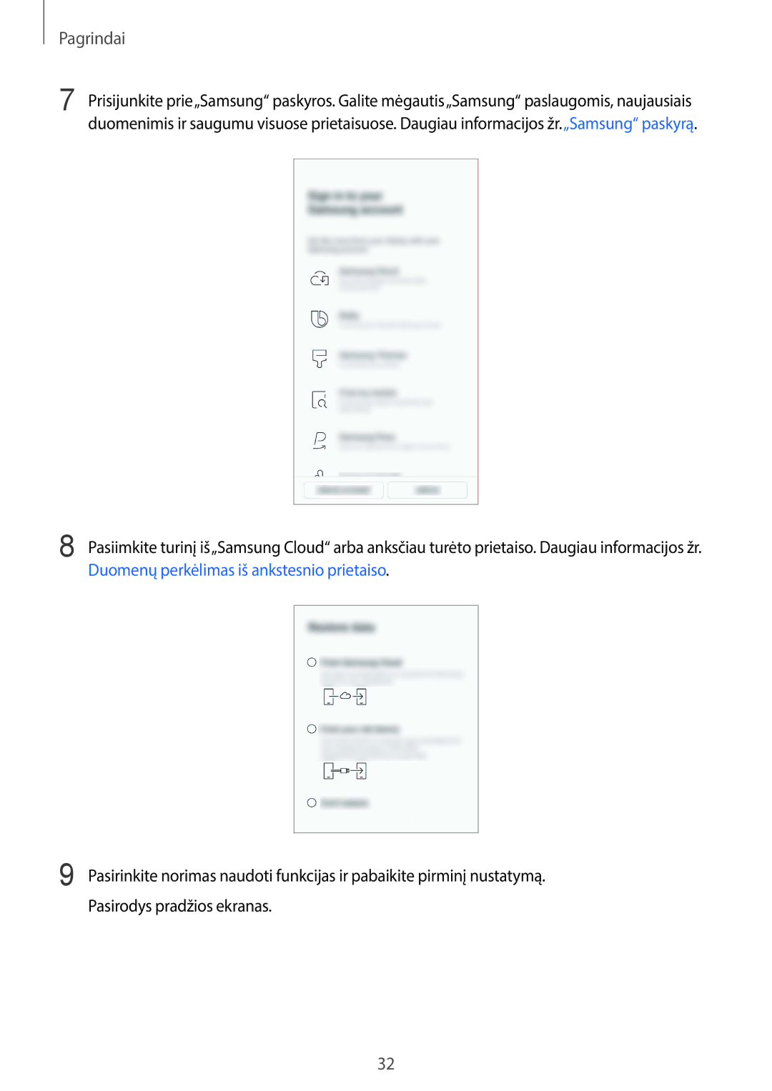 Samsung SM-G950FZVASEB, SM-G955FZSASEB, SM-G950FZSASEB, SM-G955FZVASEB, SM-G955FZKASEB, SM-G950FZIASEB manual Pagrindai 