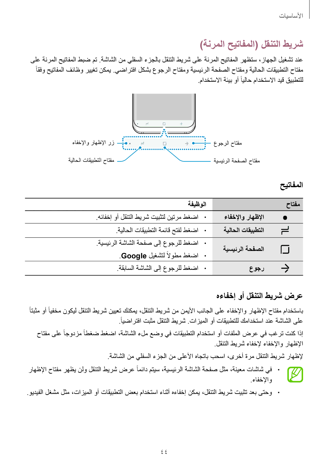 Samsung SM-G950FZVDKSA, SM-G955FZVDKSA, SM-G950FZKDKSA manual ةنرملا حيتافملا لقنتلا طيرش, هءافخإ وأ لقنتلا طيرش ضرع 