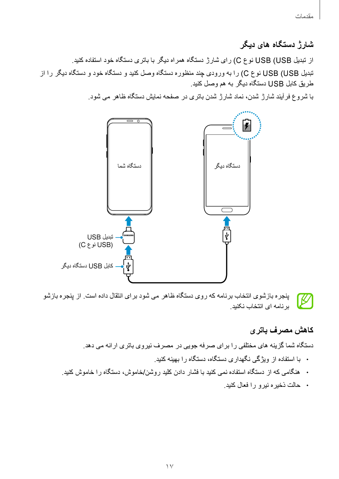 Samsung SM-G950FZKDKSA manual رگید یاه هاگتسد ژراش, یرتاب فرصم شهاک, دینکن باختنا یا همانرب, دینک لاعف ار ورین هریخذ تلاح 