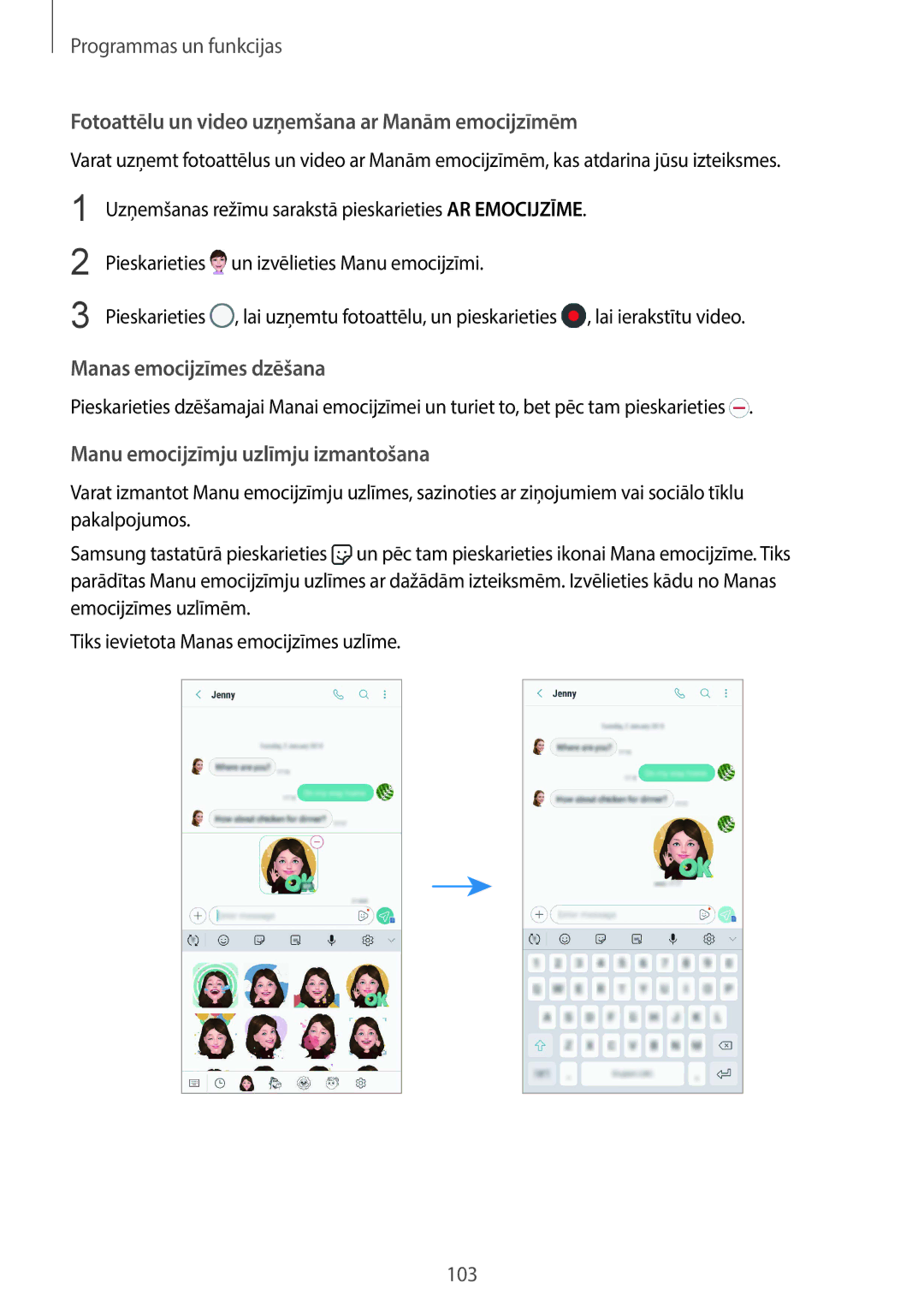 Samsung SM-G965FZKDSEB, SM-G960FZBDSEB manual Fotoattēlu un video uzņemšana ar Manām emocijzīmēm, Manas emocijzīmes dzēšana 