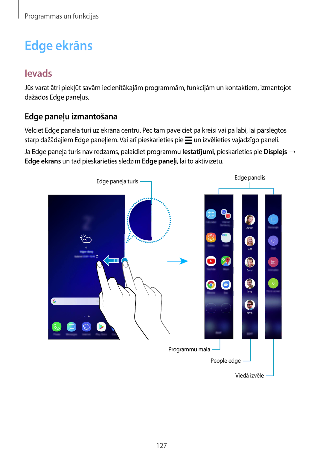 Samsung SM-G965FZKDSEB, SM-G960FZBDSEB, SM-G965FZBDSEB, SM-G965FZPDSEB, SM-G960FZKDSEB Edge ekrāns, Edge paneļu izmantošana 