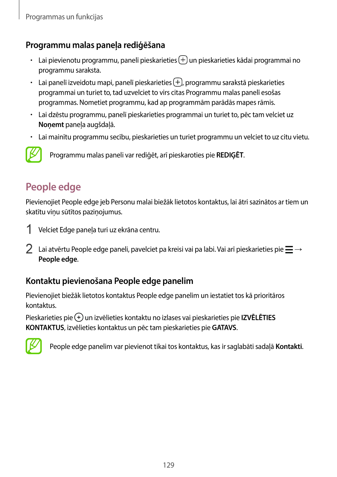 Samsung SM-G965FZPDSEB, SM-G960FZBDSEB Programmu malas paneļa rediģēšana, Kontaktu pievienošana People edge panelim 