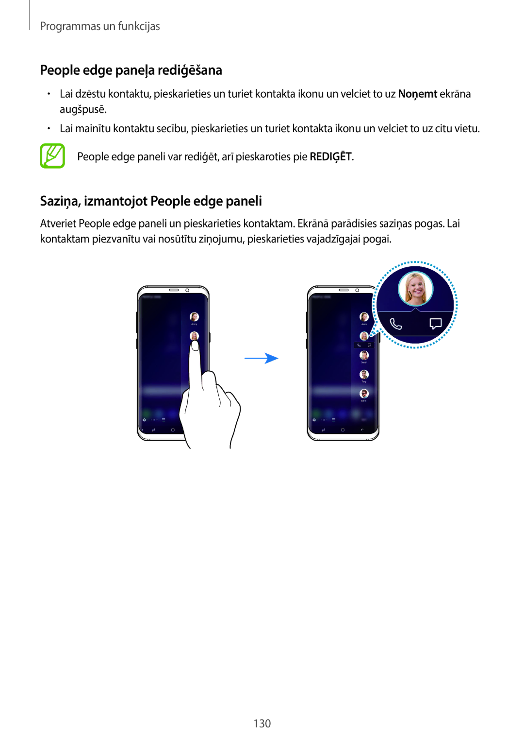 Samsung SM-G960FZKDSEB, SM-G960FZBDSEB, SM-G965FZKDSEB People edge paneļa rediģēšana, Saziņa, izmantojot People edge paneli 