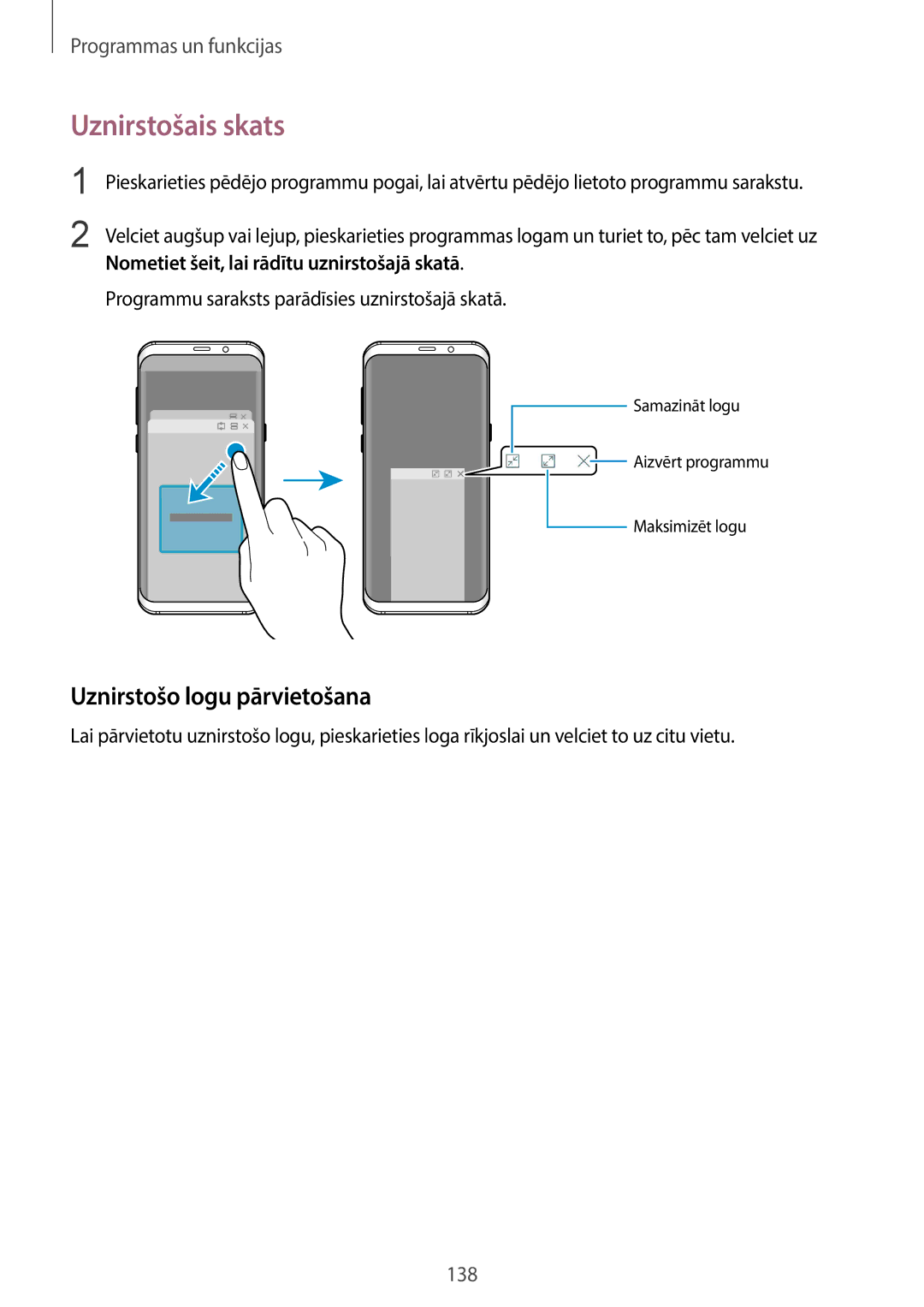 Samsung SM-G960FZBDSEB Uznirstošais skats, Uznirstošo logu pārvietošana, Nometiet šeit, lai rādītu uznirstošajā skatā 