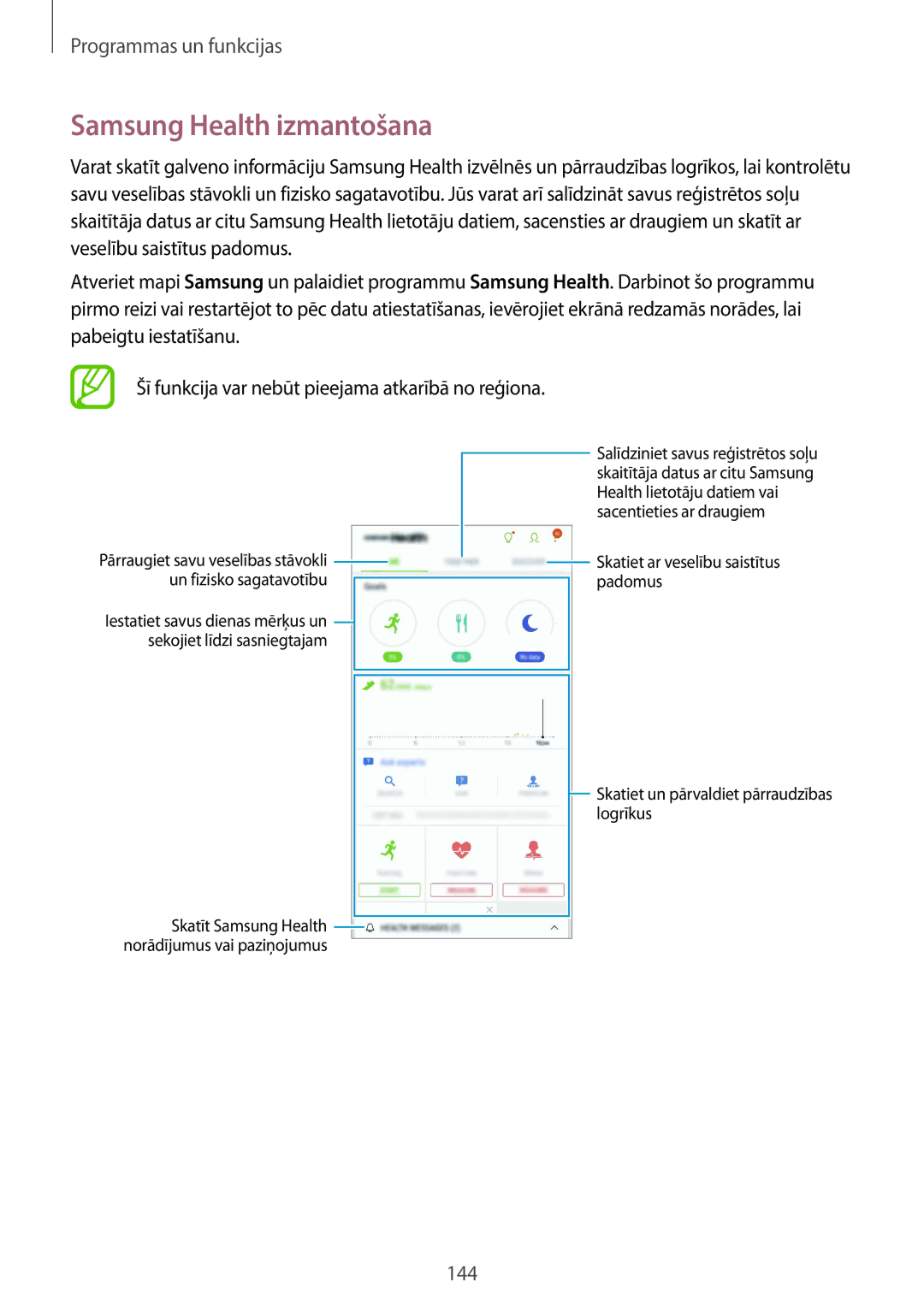 Samsung SM-G960FZBDSEB, SM-G965FZKDSEB, SM-G965FZBDSEB, SM-G965FZPDSEB, SM-G960FZKDSEB manual Samsung Health izmantošana 