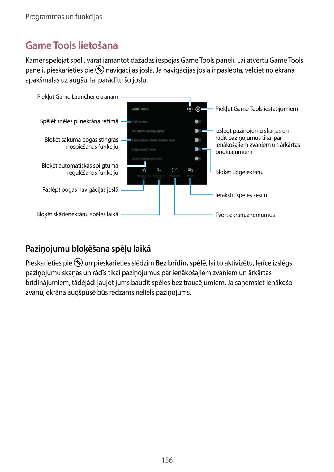 Samsung SM-G960FZBDSEB, SM-G965FZKDSEB, SM-G965FZBDSEB manual Game Tools lietošana, Paziņojumu bloķēšana spēļu laikā 