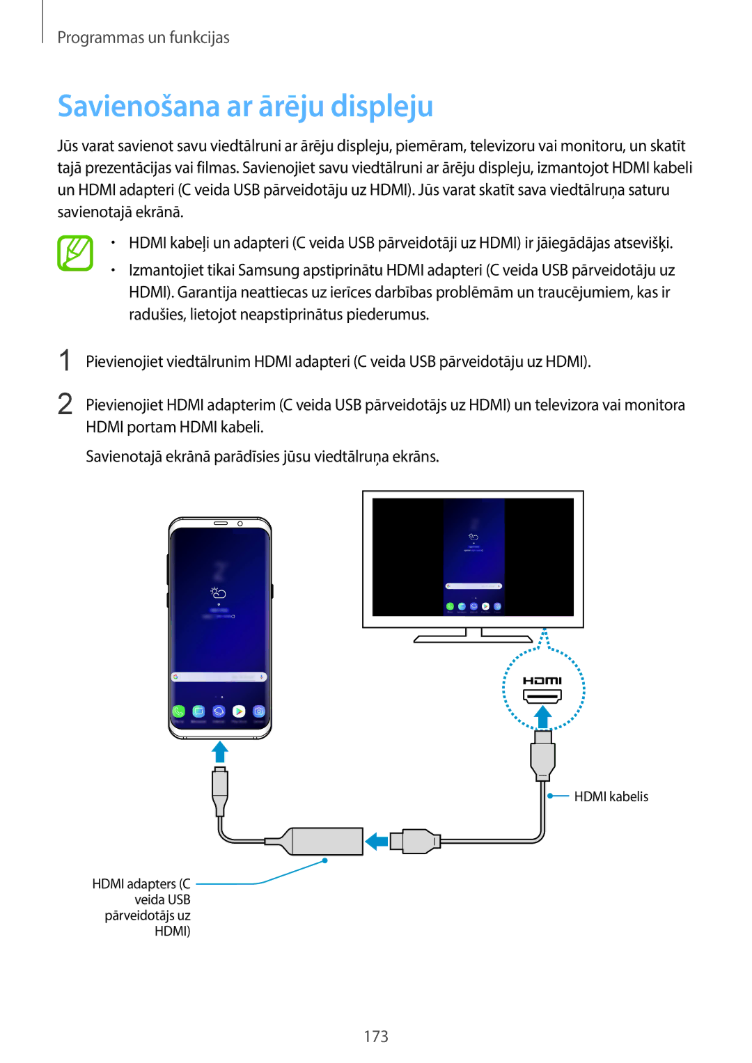 Samsung SM-G960FZPDSEB, SM-G960FZBDSEB, SM-G965FZKDSEB, SM-G965FZBDSEB, SM-G965FZPDSEB manual Savienošana ar ārēju displeju 