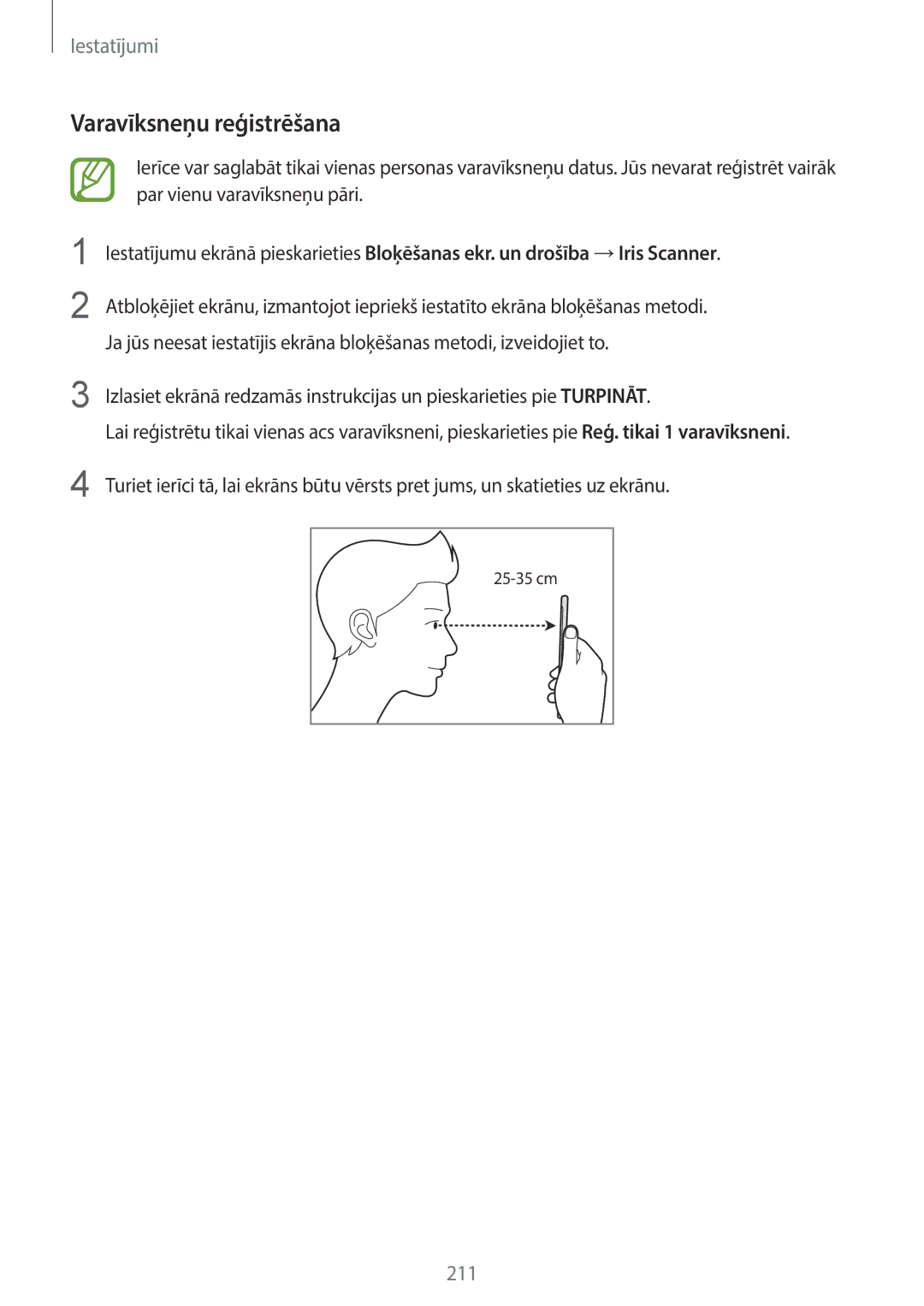 Samsung SM-G965FZKDSEB, SM-G960FZBDSEB, SM-G965FZBDSEB, SM-G965FZPDSEB, SM-G960FZKDSEB manual Varavīksneņu reģistrēšana 