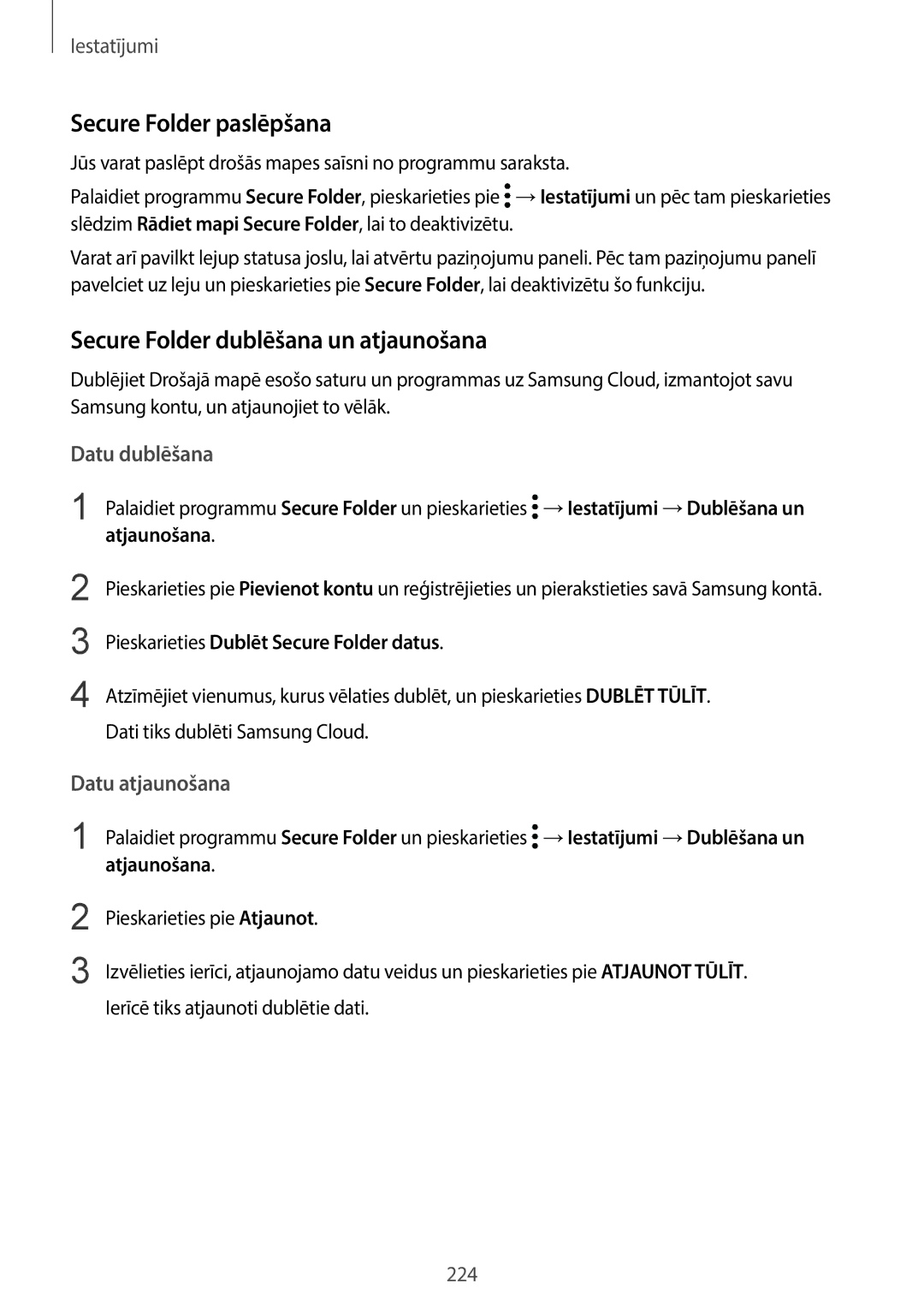 Samsung SM-G965FZBDSEB Secure Folder paslēpšana, Secure Folder dublēšana un atjaunošana, Datu dublēšana, Datu atjaunošana 