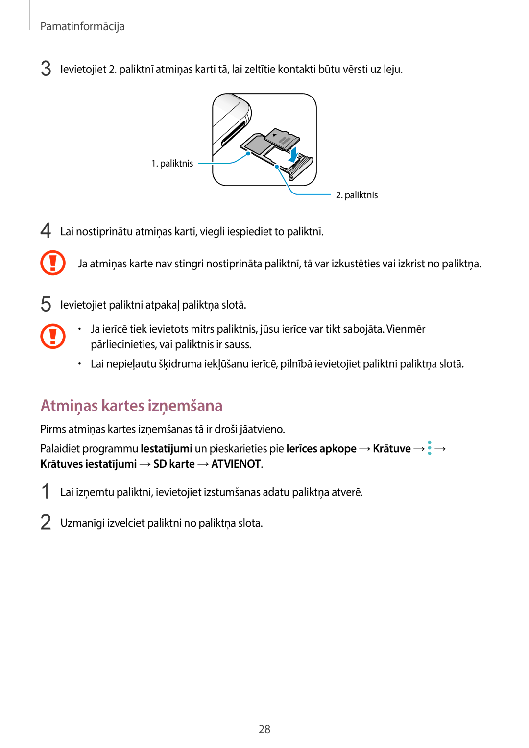 Samsung SM-G960FZKDSEB, SM-G960FZBDSEB, SM-G965FZKDSEB, SM-G965FZBDSEB, SM-G965FZPDSEB manual Atmiņas kartes izņemšana 