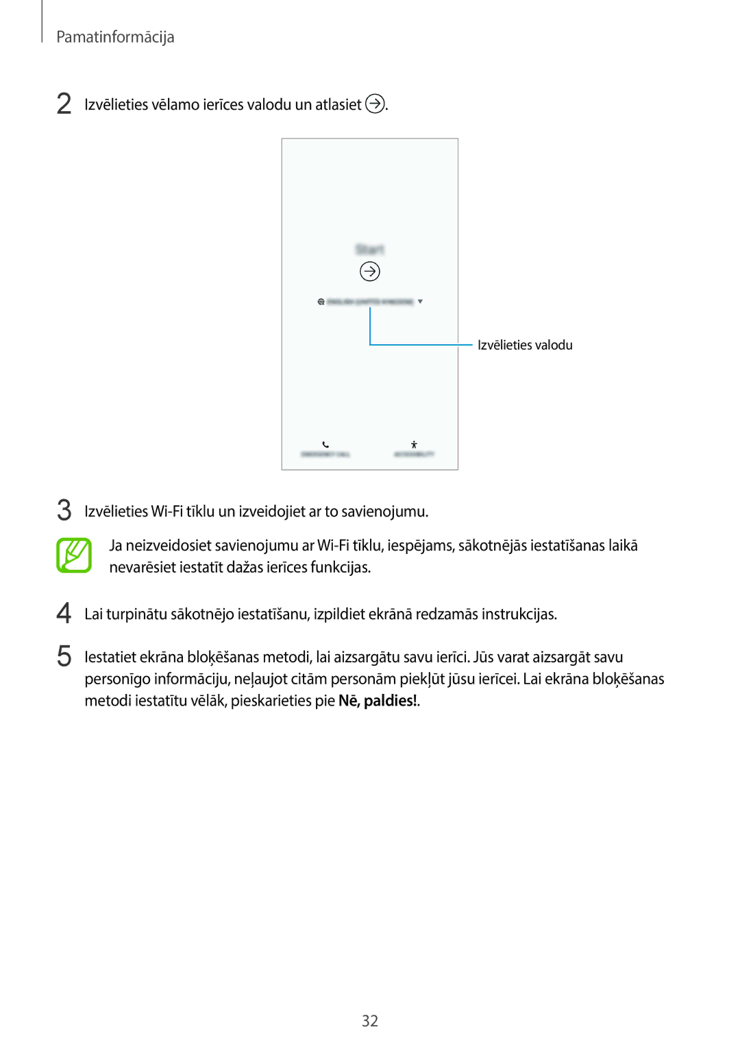 Samsung SM-G965FZBDSEB, SM-G960FZBDSEB, SM-G965FZKDSEB, SM-G965FZPDSEB manual Izvēlieties vēlamo ierīces valodu un atlasiet 