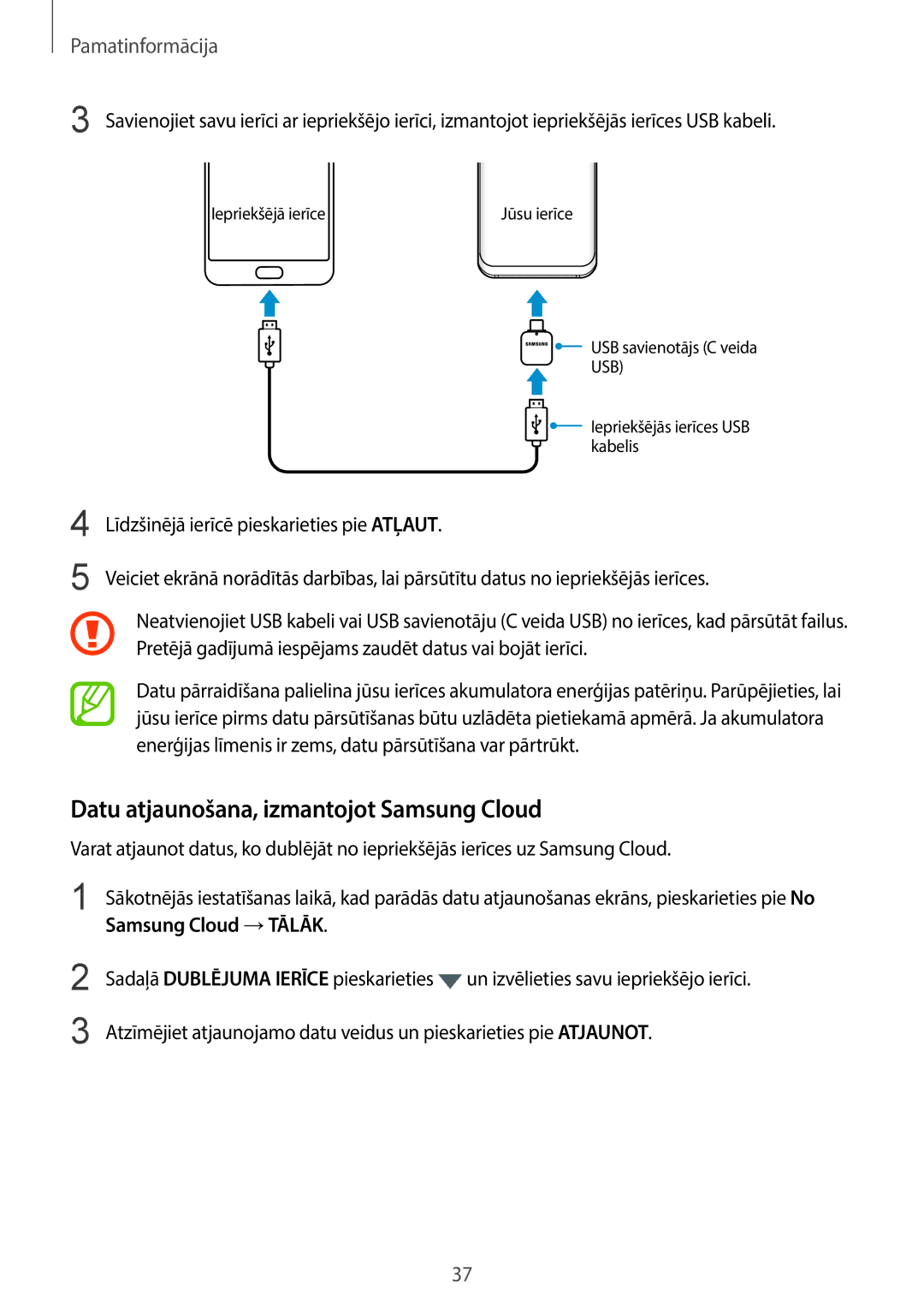 Samsung SM-G965FZKDSEB, SM-G960FZBDSEB, SM-G965FZBDSEB, SM-G965FZPDSEB manual Datu atjaunošana, izmantojot Samsung Cloud 