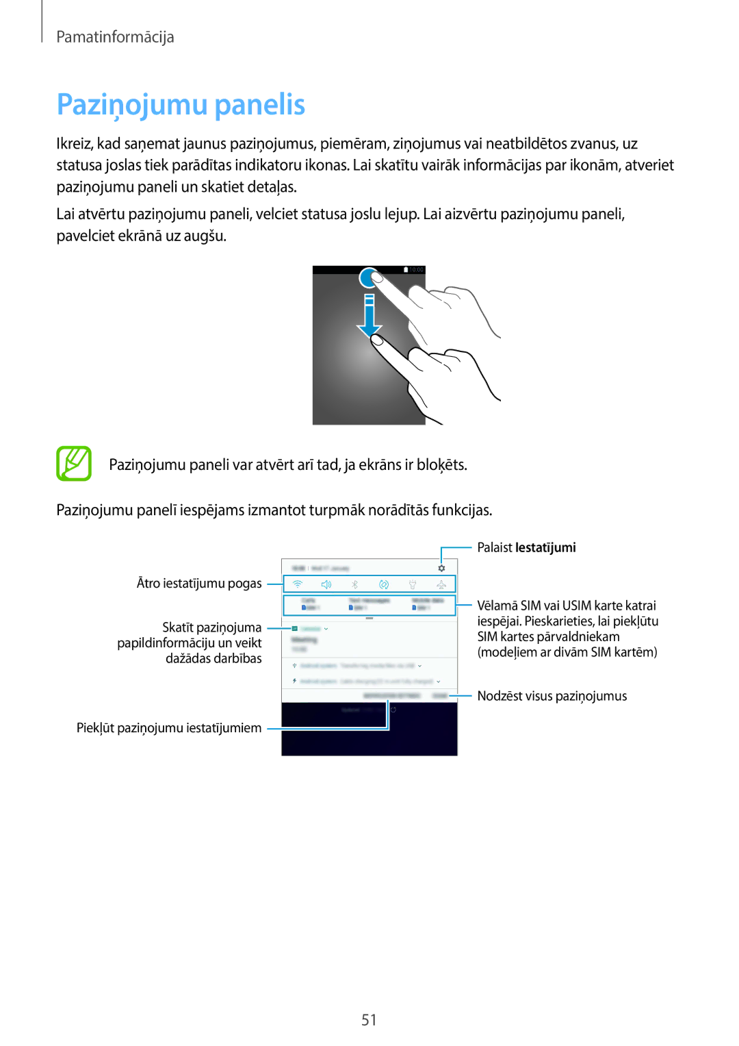 Samsung SM-G965FZPDSEB, SM-G960FZBDSEB, SM-G965FZKDSEB, SM-G965FZBDSEB manual Paziņojumu panelis, Palaist Iestatījumi 