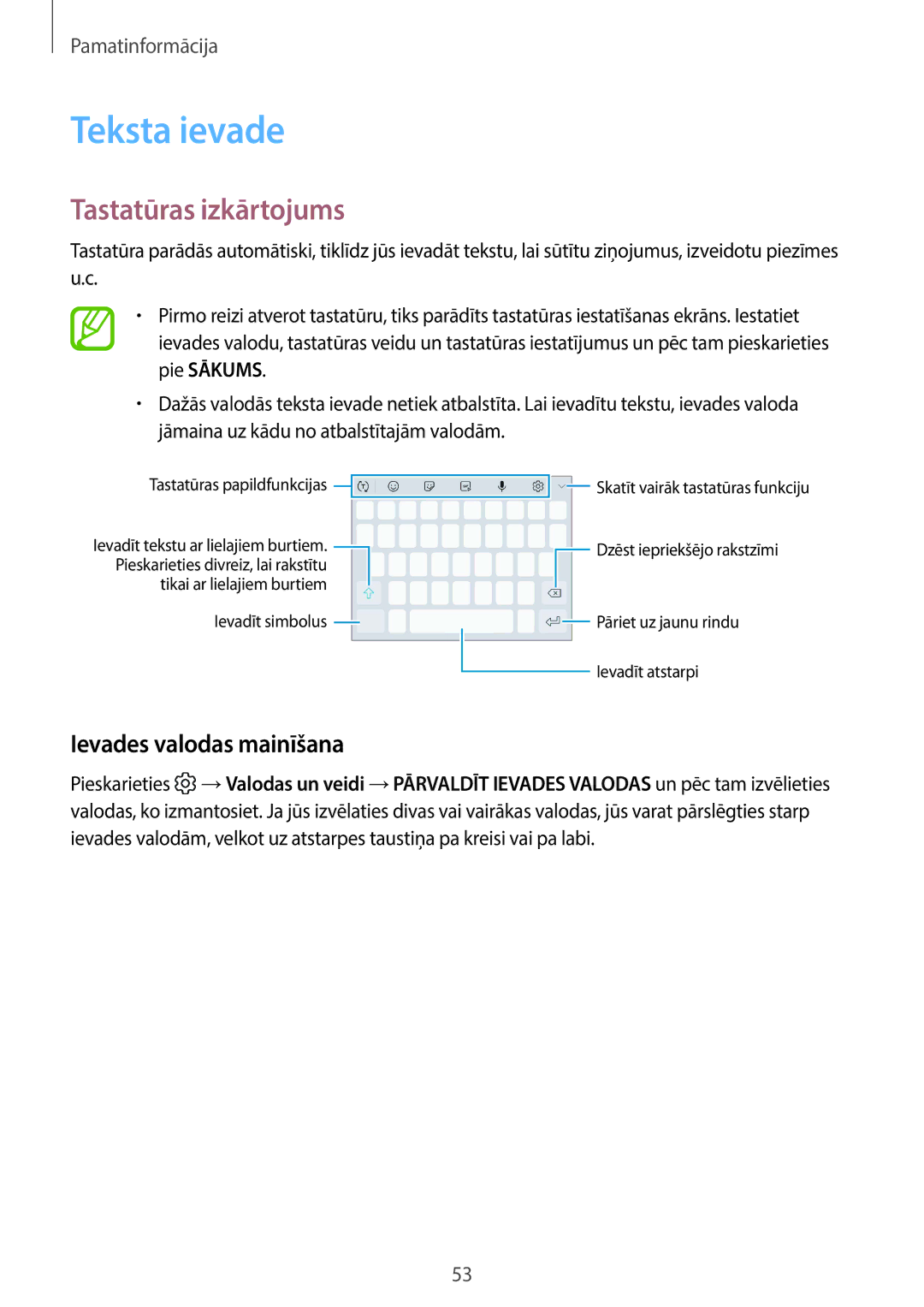 Samsung SM-G960FZPDSEB, SM-G960FZBDSEB, SM-G965FZKDSEB Teksta ievade, Tastatūras izkārtojums, Ievades valodas mainīšana 