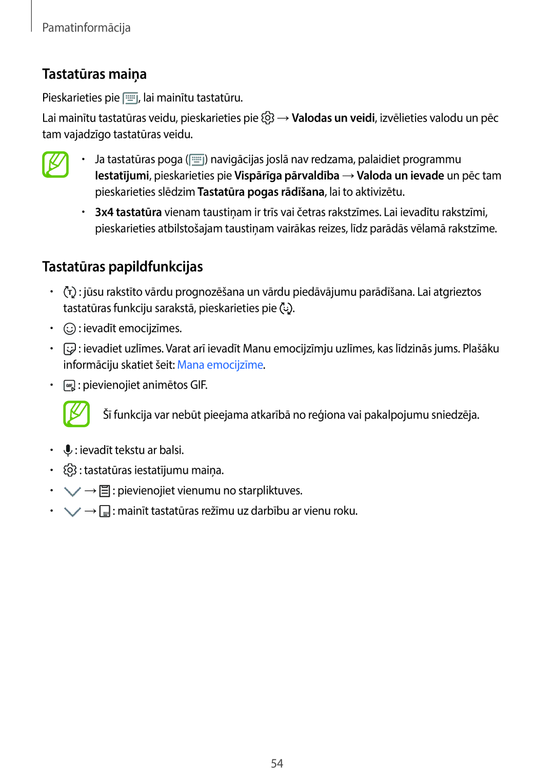 Samsung SM-G960FZBDSEB, SM-G965FZKDSEB, SM-G965FZBDSEB, SM-G965FZPDSEB manual Tastatūras maiņa, Tastatūras papildfunkcijas 