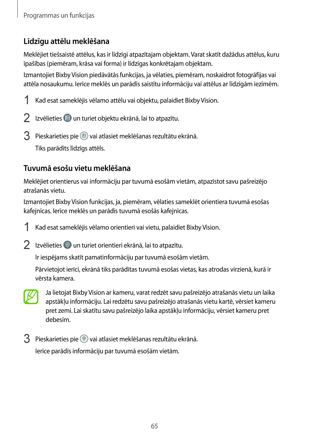 Samsung SM-G960FZPDSEB, SM-G960FZBDSEB, SM-G965FZKDSEB manual Līdzīgu attēlu meklēšana, Tuvumā esošu vietu meklēšana 