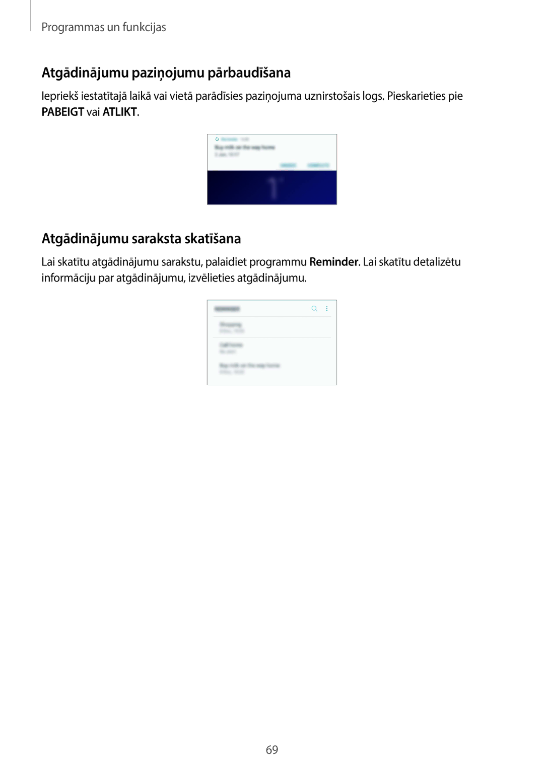 Samsung SM-G965FZPDSEB, SM-G960FZBDSEB manual Atgādinājumu paziņojumu pārbaudīšana, Atgādinājumu saraksta skatīšana 
