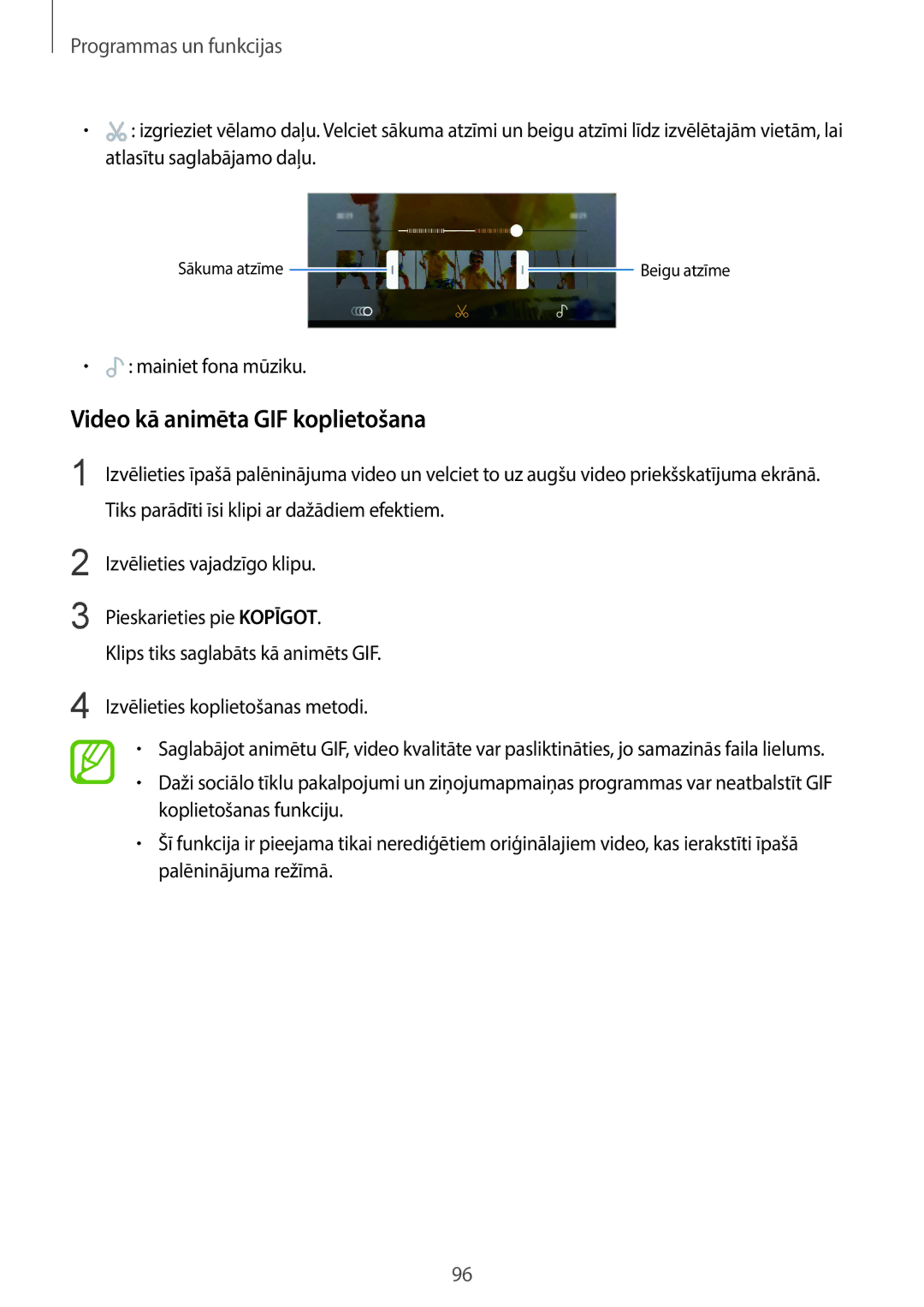 Samsung SM-G960FZBDSEB, SM-G965FZKDSEB, SM-G965FZBDSEB manual Video kā animēta GIF koplietošana, Mainiet fona mūziku 